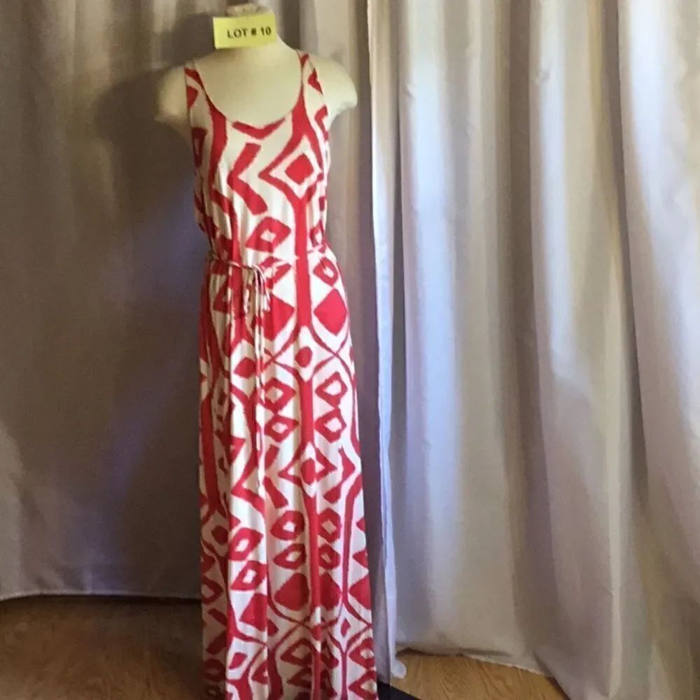 LOFT long tank dress in red & cream in size small